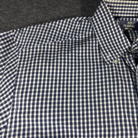 Turrau Mens Button Up Blue Gingham Shirt M India Made Vintage 100% Cotton - Picture 6 of 14